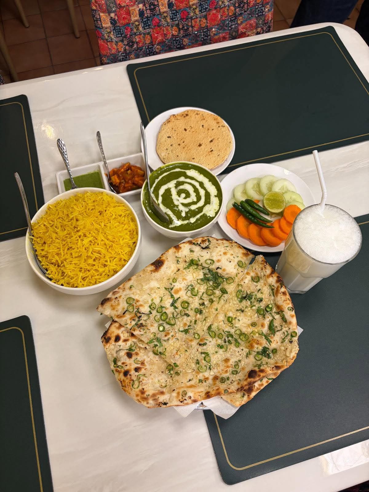Dal makhani with paneer and a sweet mango lassi